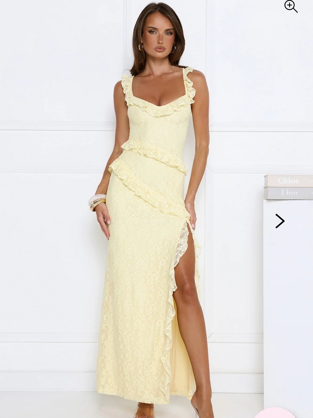 Hello Molly Lemon Lace Ruffle Maxi Dress